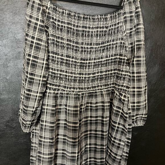 LOFT Black and White Plaid Midi Dress - Picture 6 of 11